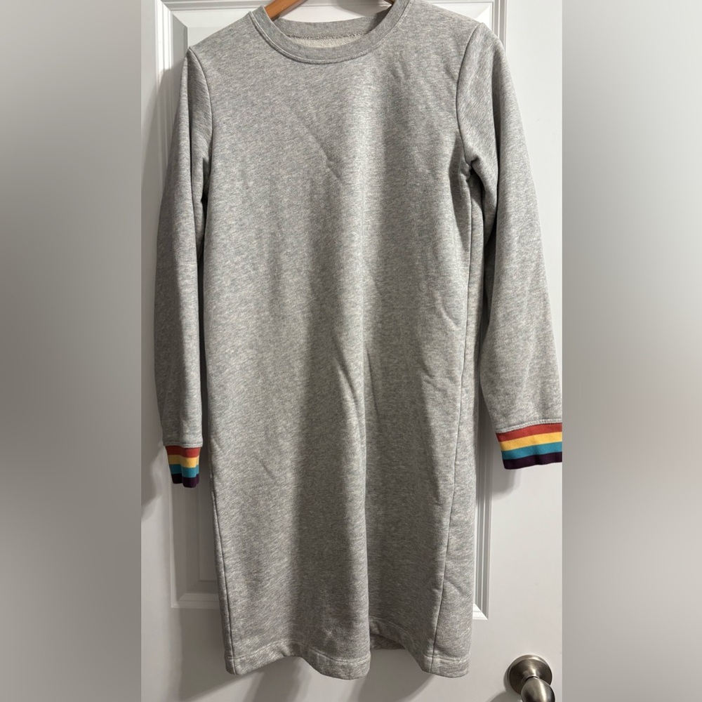 Lands‎ End Women’s Sweatshirt Gray Dress Rainbow cuff Trim Small